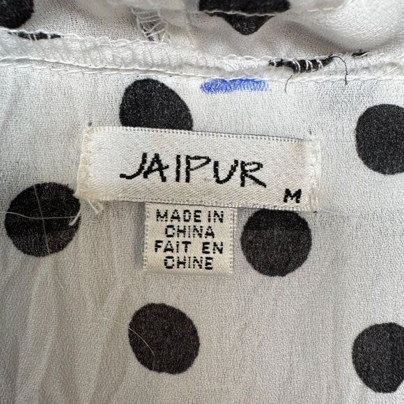 Y2K Jaipur White Black Polka Dot Ruffle Beaded 3-D Floral Applique Blouse Size M - Picture 9 of 11